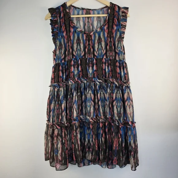 Sandro Multicolor Sleeveless Ruffle Dress Size 2/S Boho Chic - Picture 5 of 15